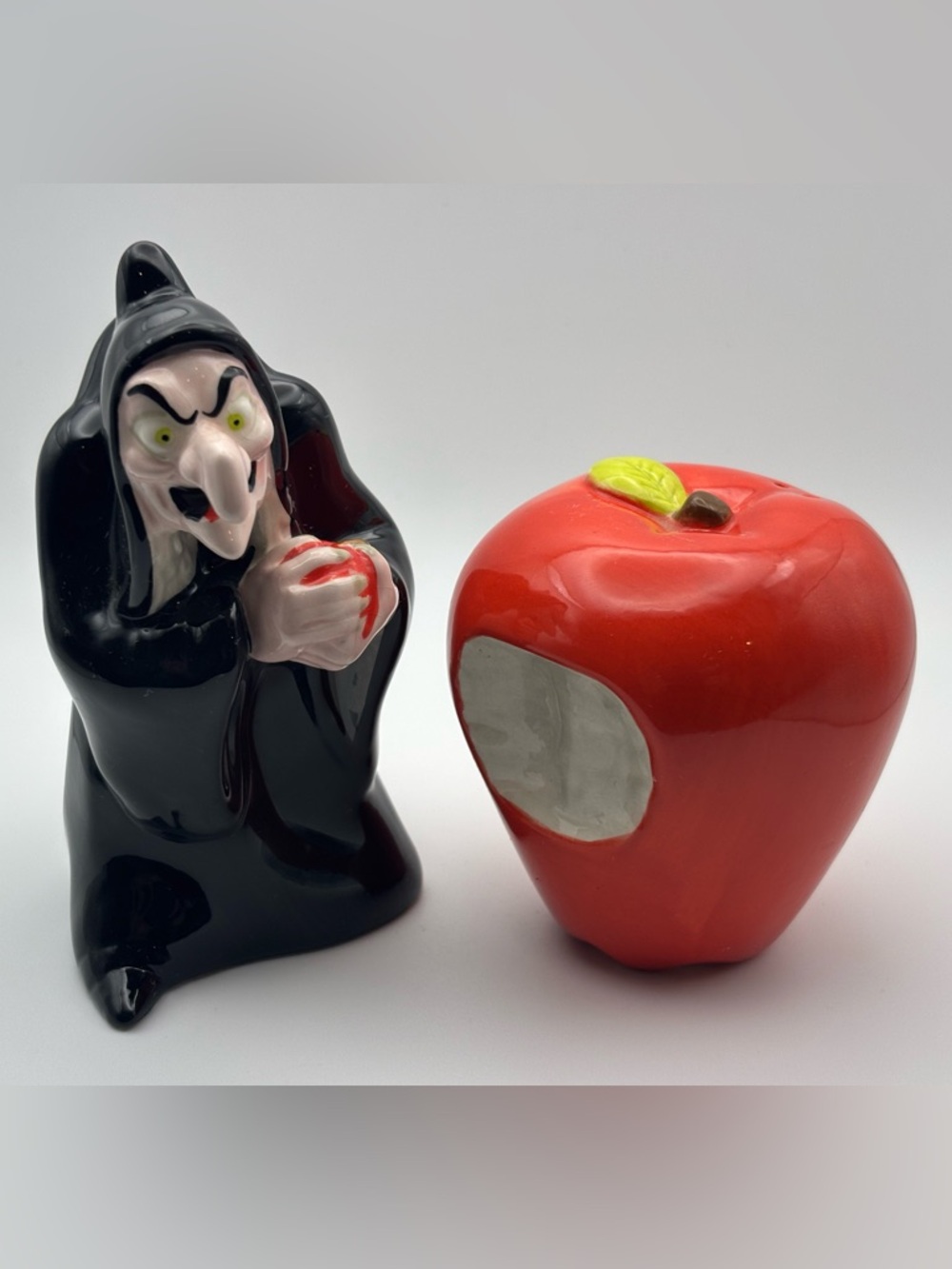 Disney's Evil Witch From Snow White & Red Apple Ceramic Salt & Pepper Shaker Set